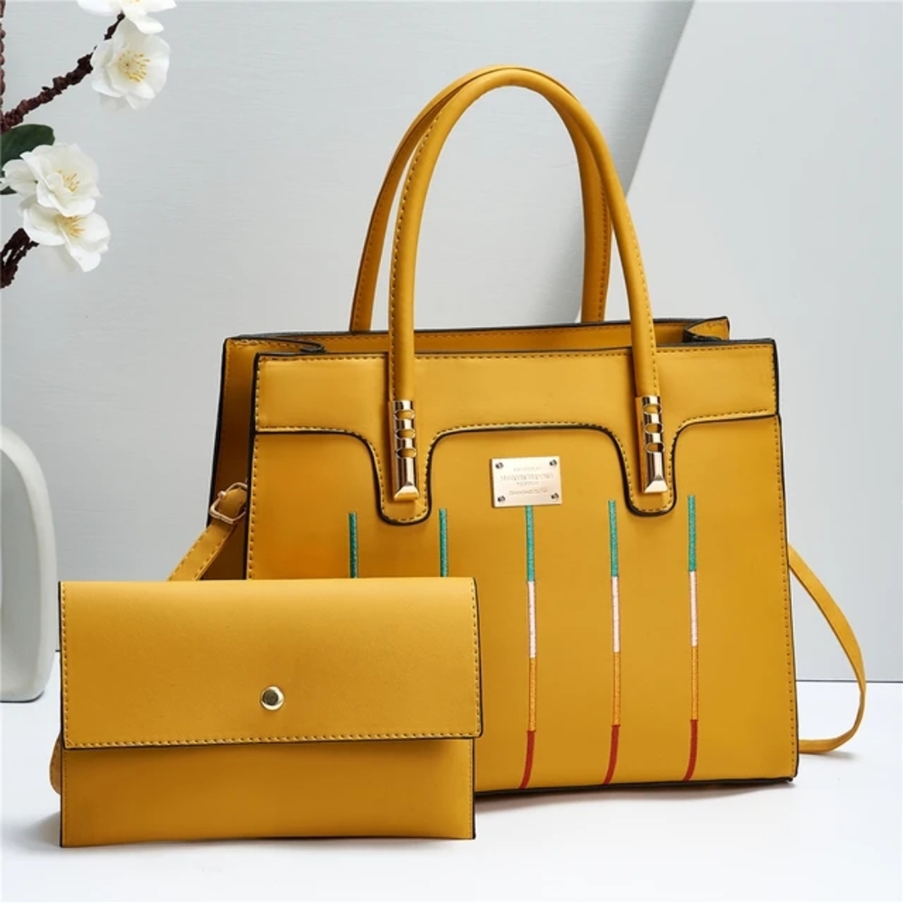 Women with Control Yellow Satchel and Clutch Set